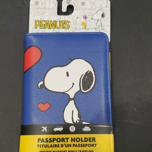 Peanuts Snoopy blue red heart print passport holder brand new